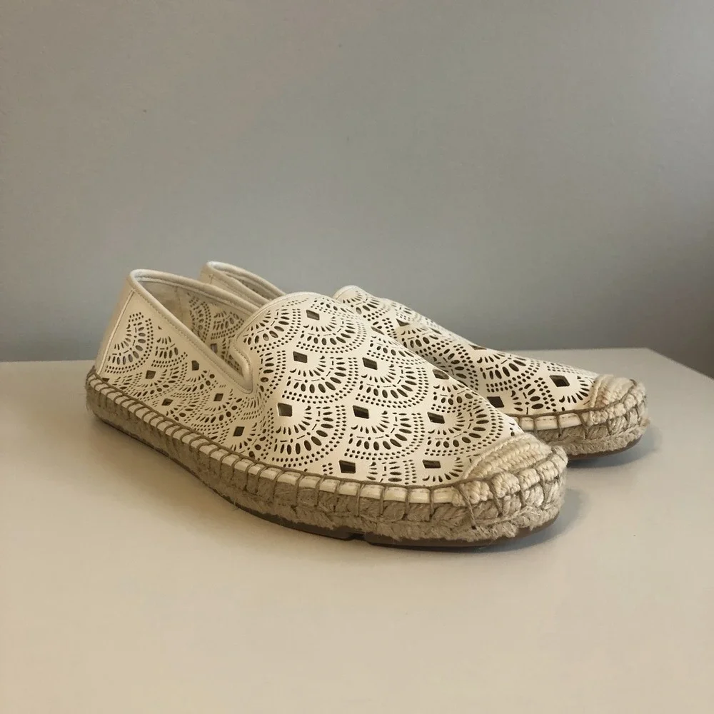 Talbots Womens Izzy Espadrille Eyelet Loafer‎ Size 7.5 White Vacation Summer